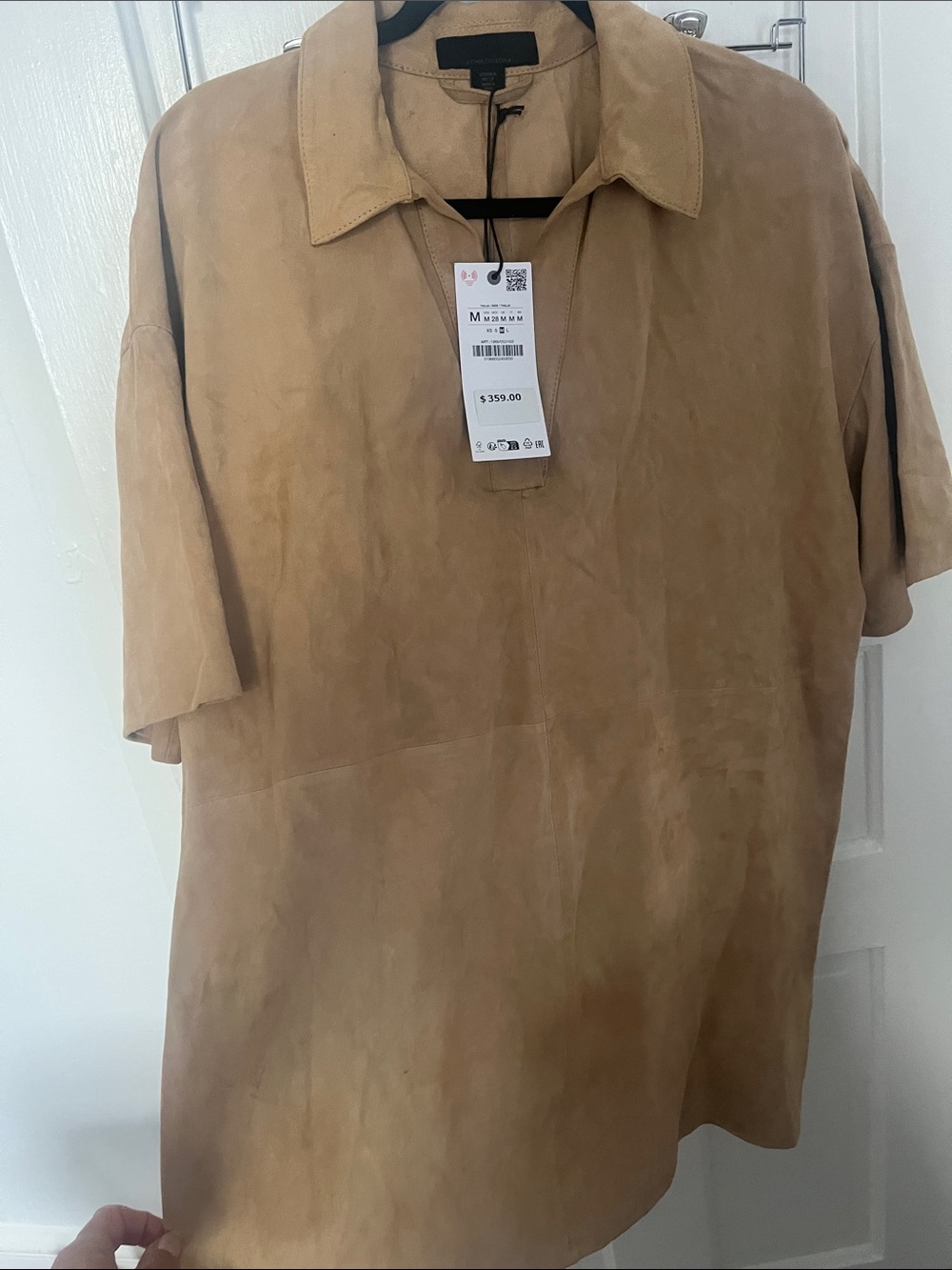 Zara 100%Suede Leather Oversized Beige Shirt Dress - Picture 5 of 8
